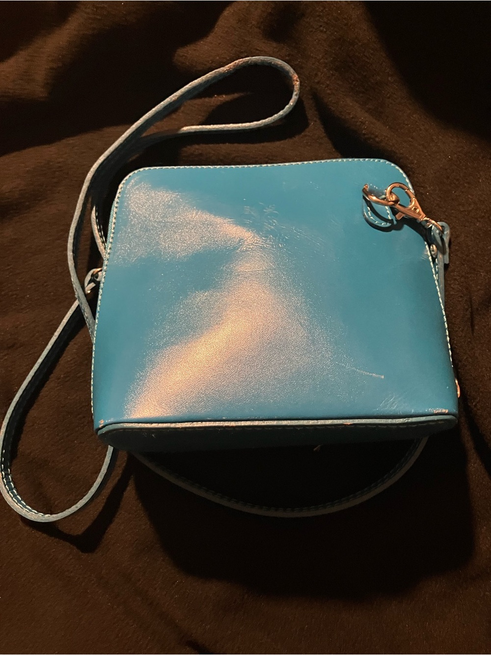 Genuine Italian Blue Leather Crossbody Bag Vera Pelle Dome Purse